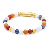 Women's gemstone bracelet with White Agate, Carnelian, Dumortierite, Rose Quartz and gold beads